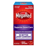 MegaRed krill oil joint care bottle with small softgels for daily support.