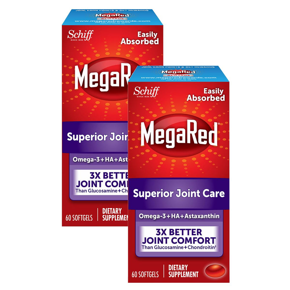 Megared omega-3 krill oil bottle shows purity and labeled potency for daily use.