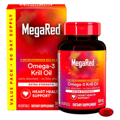 MegaRed softgels being poured for easy daily dose.