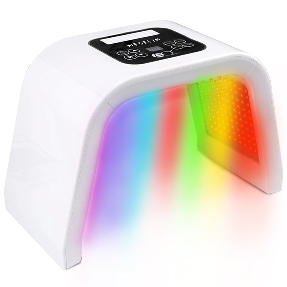 Megelin 8-in-1 color LED therapy front view showing compact home design and easy setup