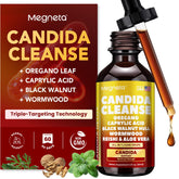 MEGNETA Candida Cleanse bottle with triple-targeting formula supports digestive balance.