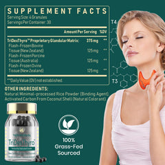 Close-up of TriDexThyro capsules showing easy-swallow design for daily use.