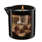 MELONY Massage Oil Candle Chocolate Whiskey lit for a warm, relaxing ambiance