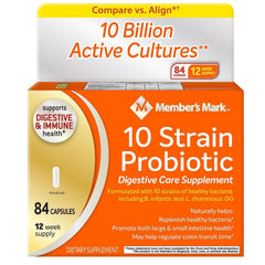 Member's Mark 5x Probiotic bottle front view for daily digestive support.
