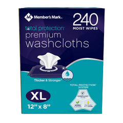 Member's Mark Adult Washcloths 240 count packaging shows bulk value for busy households.