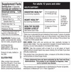 Member's Mark psyllium husk capsules label close-up shows natural fiber content