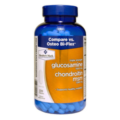 Member's Mark triple strength glucosamine bottle front for joint support.
