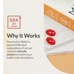 Membrasin Sea Buckthorn Oil bottle highlighting SBA24 formula and Omega fatty acids.