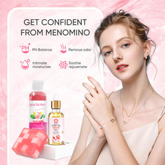 Menomino packaging and ingredients card emphasizing fragrance-free formula.