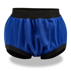 Menpol adult plastic diaper cover blue front view showing discreet comfortable fit.
