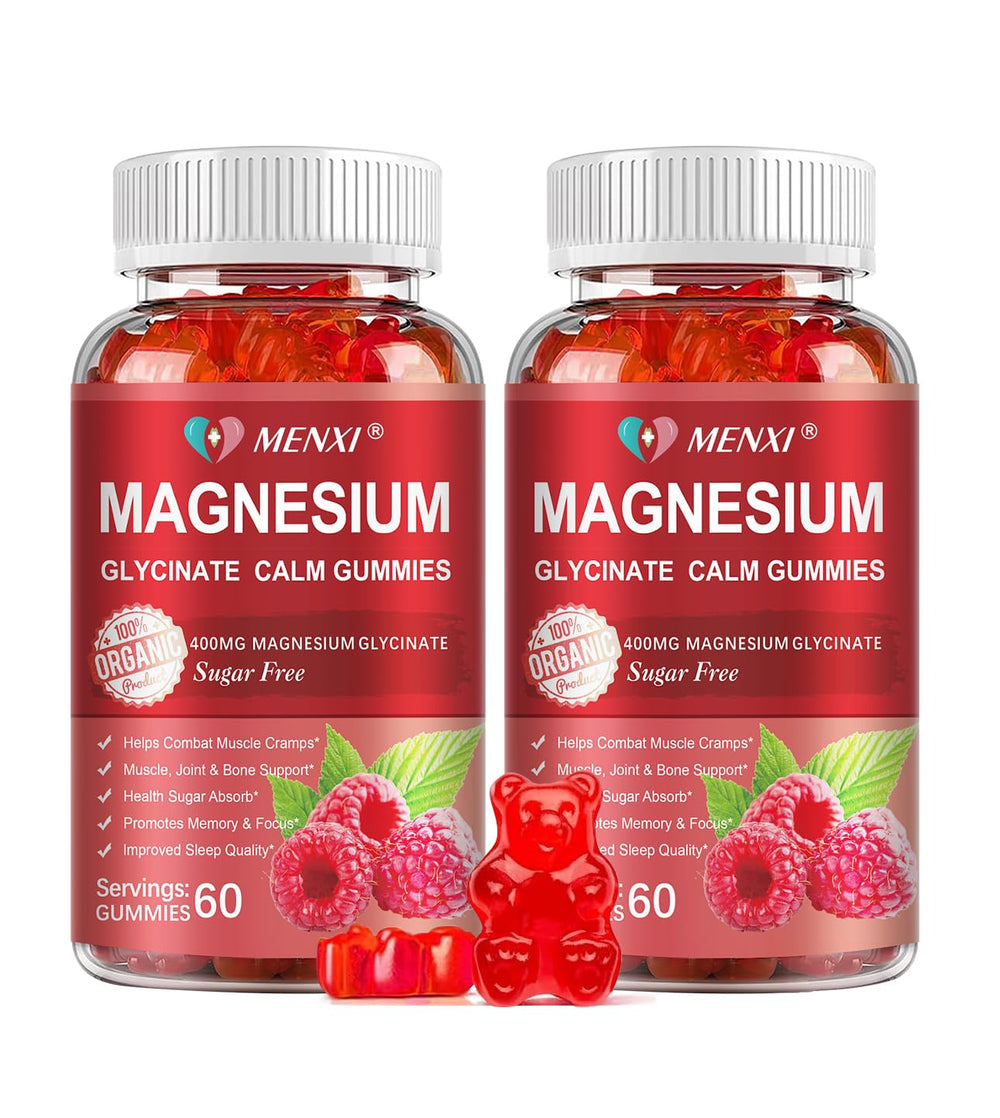 MENXI Magnesium Gummies raspberry bottle for calm mood support and daily use.