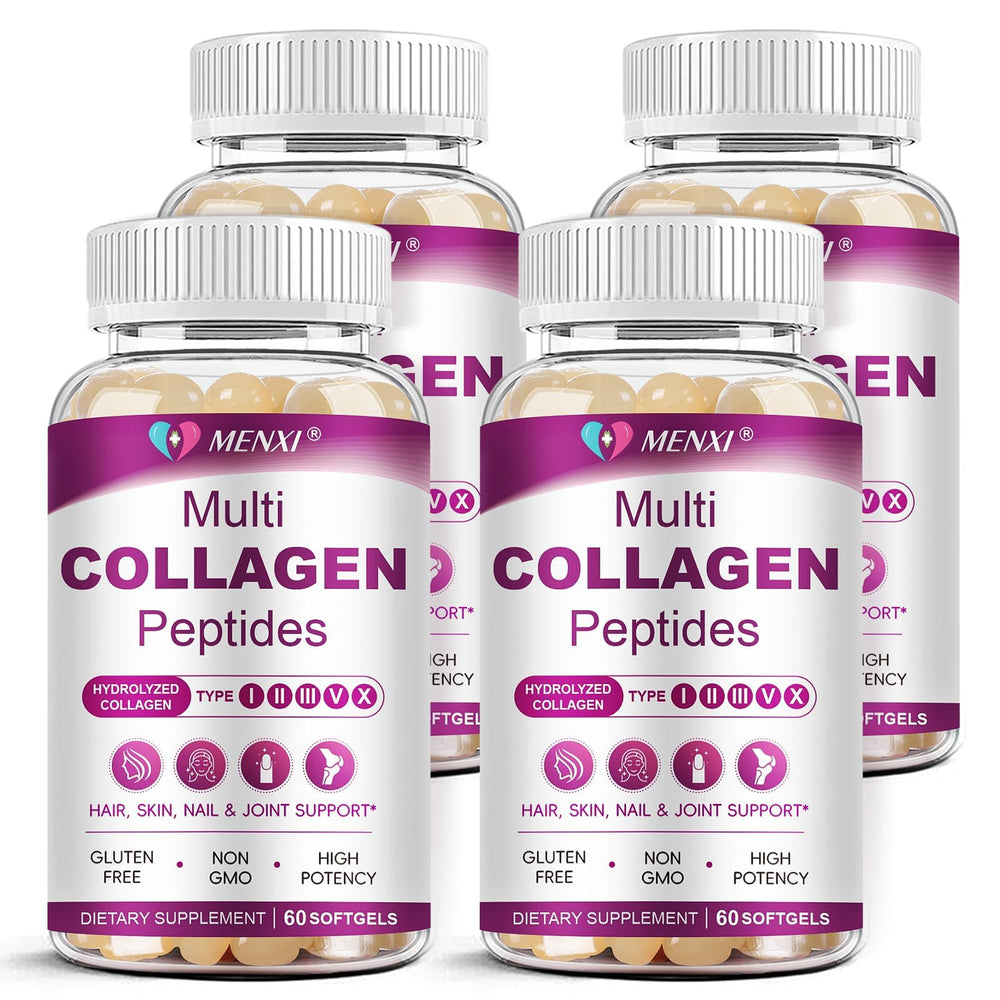 Menxi Multi Collagen Softgel bottle for skin, hair, nails, and joints.