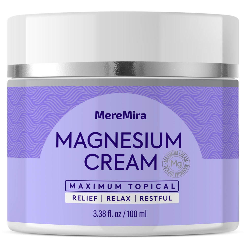 MereMira Magnesium Cream bottle showing sleep support and relaxation benefits.