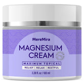 MereMira Magnesium Cream bottle showing sleep support and relaxation benefits.