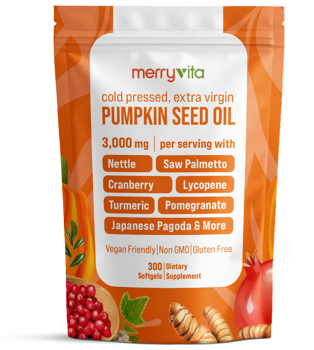MERRY VITA pumpkin-seed oil bottle shows premium cold-pressed quality