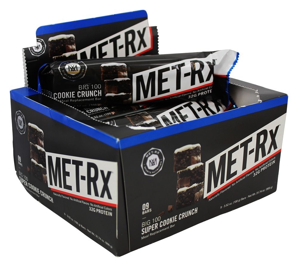 MET-Rx Colossal Cookie Crunch packaging for on-the-go nutrition.