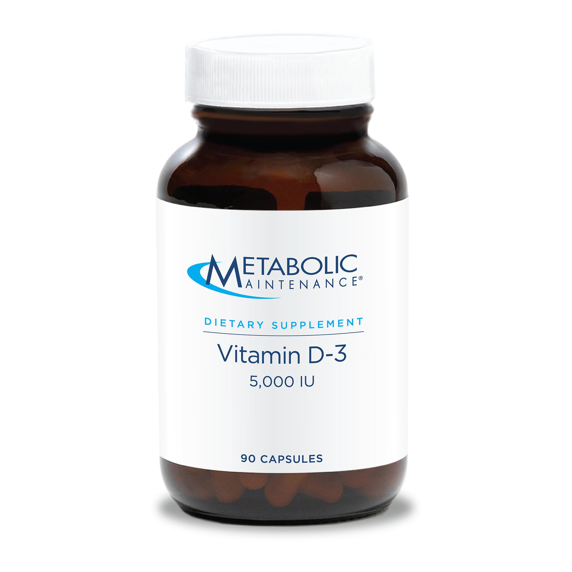 Metabolic Maintenance Vitamin D3 5000 IU bottle front highlights high-potency D3 for bone support.