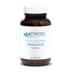 Metabolic Maintenance Vitamin D3 5000 IU bottle front highlights high-potency D3 for bone support.