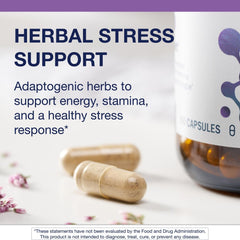 Metagenics Adreset capsules stacked for a compact, convenient routine.