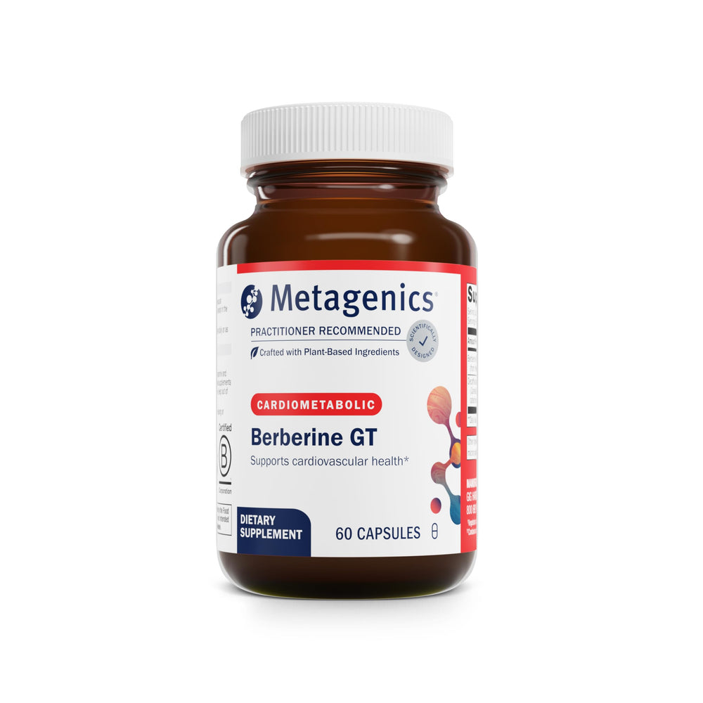 Metagenics Berberine GT bottle front supports daily wellness routine.
