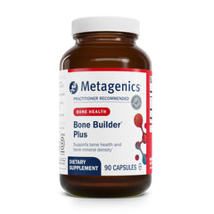 Metagenics Bone Builder Plus bottle label highlighting high-absorption MCHC for bone health.