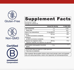 Close-up of Metagenics Bone Builder tablets highlighting calcium and magnesium