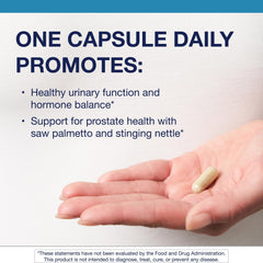 Metagenics Prostagen label closeup highlights saw palmetto and zinc.