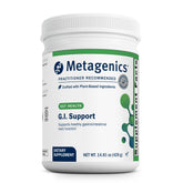 Metagenics G.I. Support powder tub showing its benefits for digestive comfort