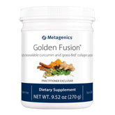 Metagenics Golden Fusion bottle-front featuring CurQfen curcumin blend for daily wellness.