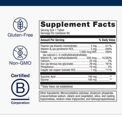 Metagenics Hemagenics label closeup highlights B vitamins and folate for energy metabolism.