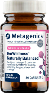 Metagenics HerWellness Naturally Balanced bottle front supports mood and energy.