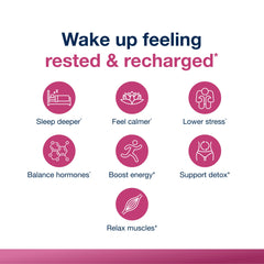 Metagenics HerWellness Recharge label detail emphasizes natural ingredients and chelated magnesium.
