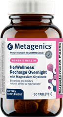 Metagenics HerWellness Recharge overnight bottle promotes relaxation for better sleep.