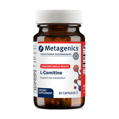 Metagenics L-Carnitine bottle pours for easy daily use and energy support.