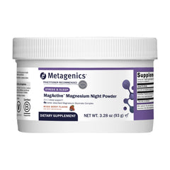Metagenics MagActive Night Powder jar with spoon for easy nightly dosing and peaceful evenings.