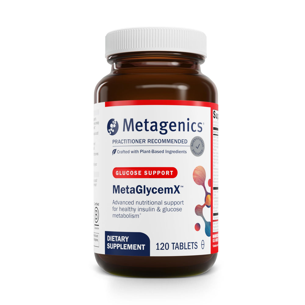 Metagenics MetaGlycemX bottle front for daily metabolic support with alpha-lipoic acid