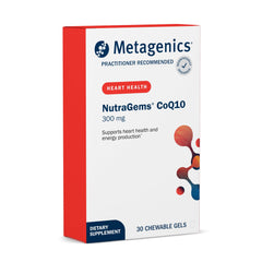 Metagenics NutraGems CoQ10 chewable gels pack highlights daily heart support convenience