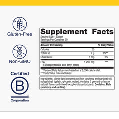 Close-up of Metagenics OmegaGenics EPA1200 capsules emphasizing high EPA potency