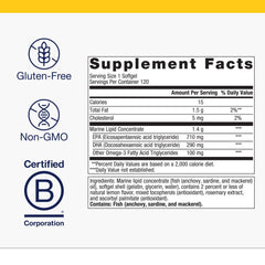 Close-up of Metagenics OmegaGenics softgel capsules delivering high potency omega-3.