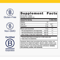 Close-up of Metagenics OmegaGenics EPA-DHA 1000 mg softgels showing pure formulation.