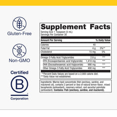 Metagenics OmegaGenics EPA-DHA 2400 mg lemon pour highlights easy daily dosing.