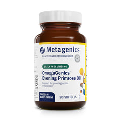 Metagenics OmegaGenics Evening Primrose Oil bottle pour supports skin vitality