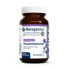 Metagenics Phosphatidylserine bottle label showing sunflower-derived PS for daily cognitive support