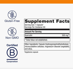 Closeup of Metagenics Quercetin capsules showing high-strength 500 mg content