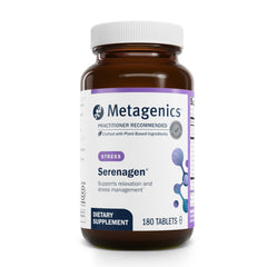 Metagenics Serenagen bottle front highlighting calm and focus support.