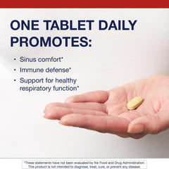 Illustration of Metagenics Sinuplex ingredients with vitamin C, NAC, and quercetin.
