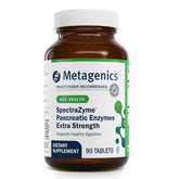 Metagenics SpectraZyme bottle with capsules supporting protein, fat, and carbohydrate digestion