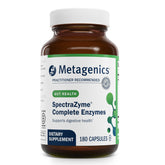 Metagenics SpectraZyme bottle highlights plant-based digestion support.