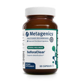 Metagenics SulforaClear bottle front view highlights detox and antioxidant support.