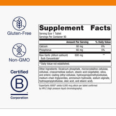 Metagenics SuperGarlic 6000 tablet close-up highlights 6000 mcg allicin potency.